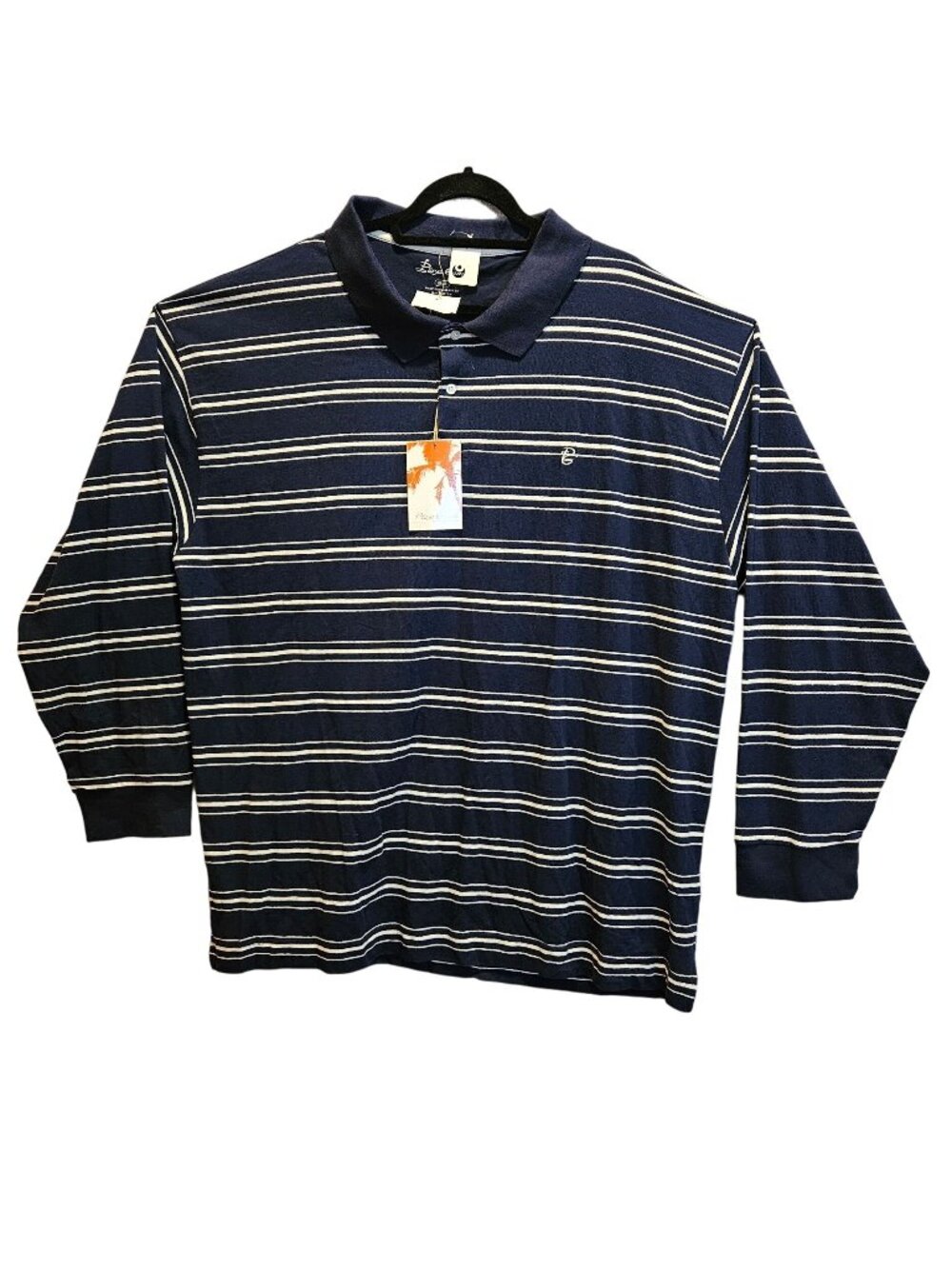 NWT Playa Grande golf polo Mens 4XLB Knit Blue White Stripes Long sleeves office